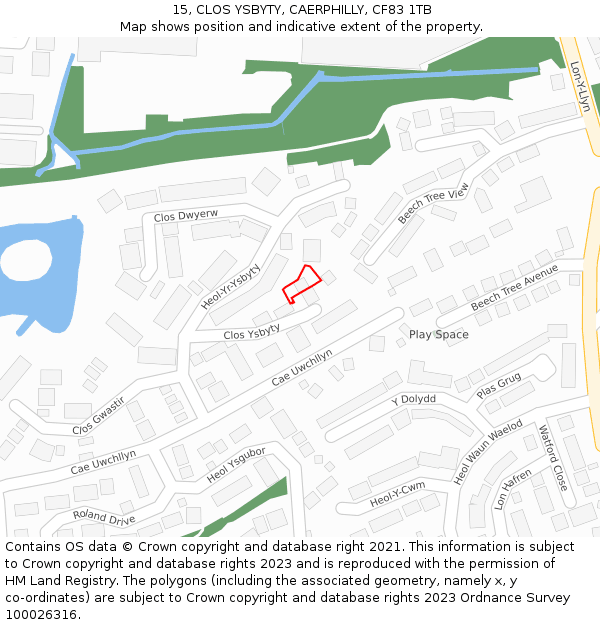 15, CLOS YSBYTY, CAERPHILLY, CF83 1TB: Location map and indicative extent of plot
