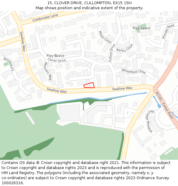 15, CLOVER DRIVE, CULLOMPTON, EX15 1SH: Location map and indicative extent of plot