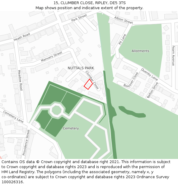 15, CLUMBER CLOSE, RIPLEY, DE5 3TS: Location map and indicative extent of plot