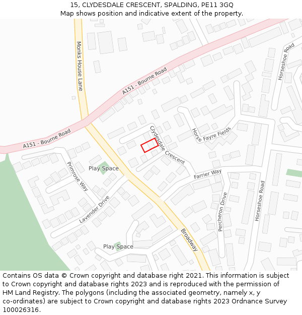 15, CLYDESDALE CRESCENT, SPALDING, PE11 3GQ: Location map and indicative extent of plot