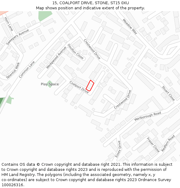 15, COALPORT DRIVE, STONE, ST15 0XU: Location map and indicative extent of plot