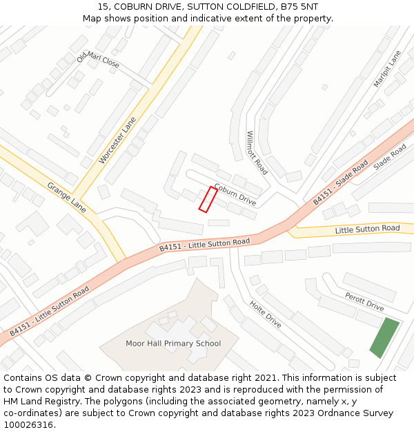 15, COBURN DRIVE, SUTTON COLDFIELD, B75 5NT: Location map and indicative extent of plot