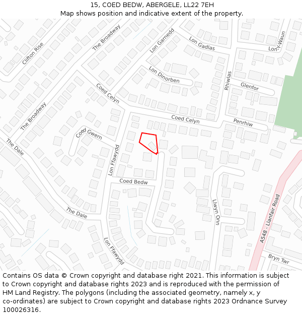 15, COED BEDW, ABERGELE, LL22 7EH: Location map and indicative extent of plot