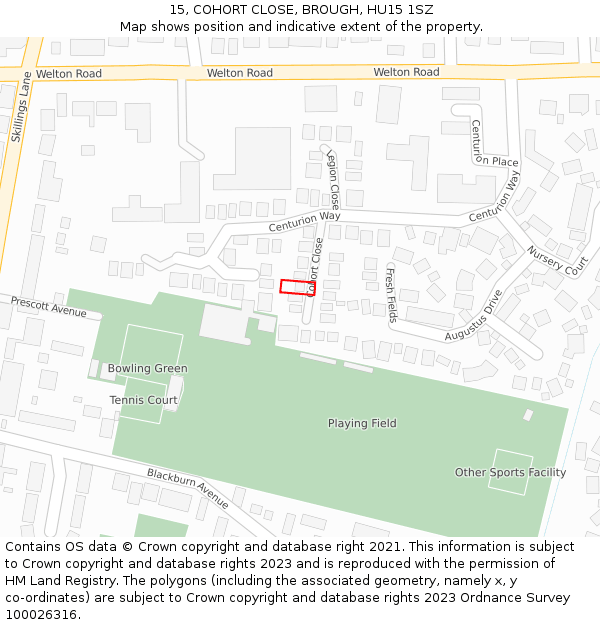 15, COHORT CLOSE, BROUGH, HU15 1SZ: Location map and indicative extent of plot