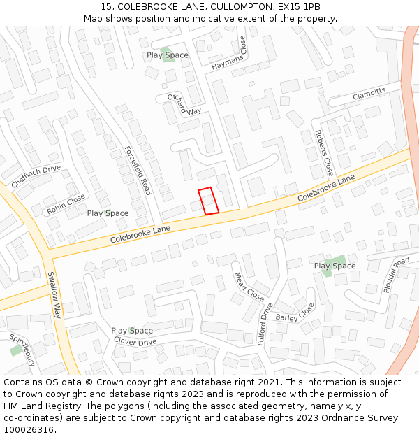 15, COLEBROOKE LANE, CULLOMPTON, EX15 1PB: Location map and indicative extent of plot