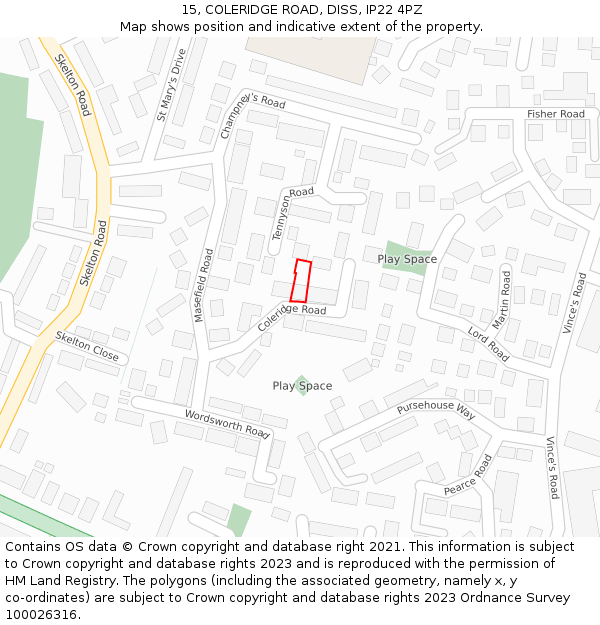 15, COLERIDGE ROAD, DISS, IP22 4PZ: Location map and indicative extent of plot