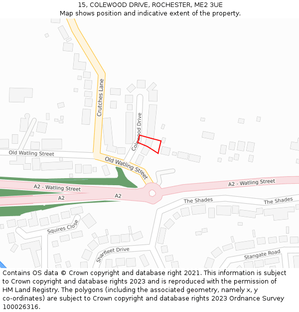 15, COLEWOOD DRIVE, ROCHESTER, ME2 3UE: Location map and indicative extent of plot