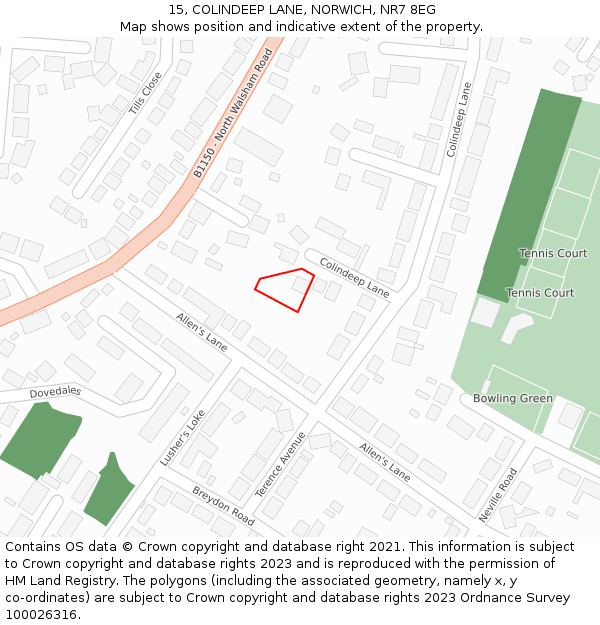 15, COLINDEEP LANE, NORWICH, NR7 8EG: Location map and indicative extent of plot