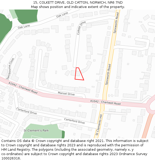 15, COLKETT DRIVE, OLD CATTON, NORWICH, NR6 7ND: Location map and indicative extent of plot