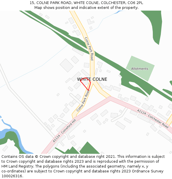 15, COLNE PARK ROAD, WHITE COLNE, COLCHESTER, CO6 2PL: Location map and indicative extent of plot