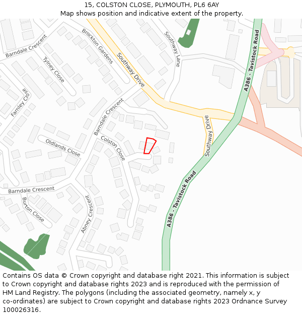 15, COLSTON CLOSE, PLYMOUTH, PL6 6AY: Location map and indicative extent of plot