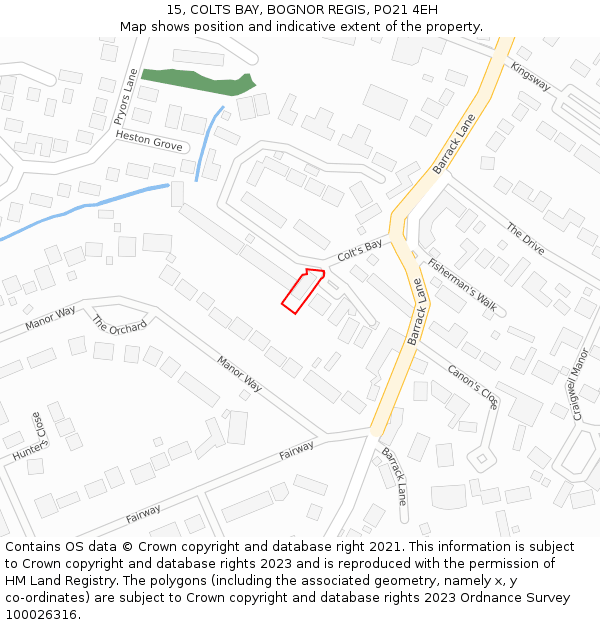 15, COLTS BAY, BOGNOR REGIS, PO21 4EH: Location map and indicative extent of plot