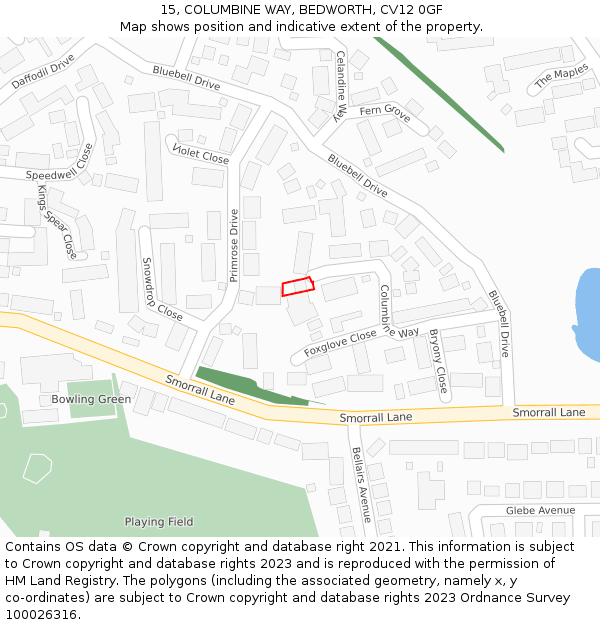 15, COLUMBINE WAY, BEDWORTH, CV12 0GF: Location map and indicative extent of plot