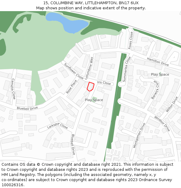 15, COLUMBINE WAY, LITTLEHAMPTON, BN17 6UX: Location map and indicative extent of plot