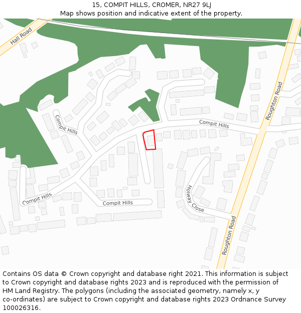 15, COMPIT HILLS, CROMER, NR27 9LJ: Location map and indicative extent of plot