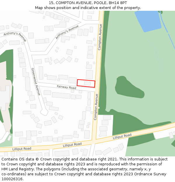15, COMPTON AVENUE, POOLE, BH14 8PT: Location map and indicative extent of plot