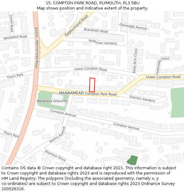 15, COMPTON PARK ROAD, PLYMOUTH, PL3 5BU: Location map and indicative extent of plot