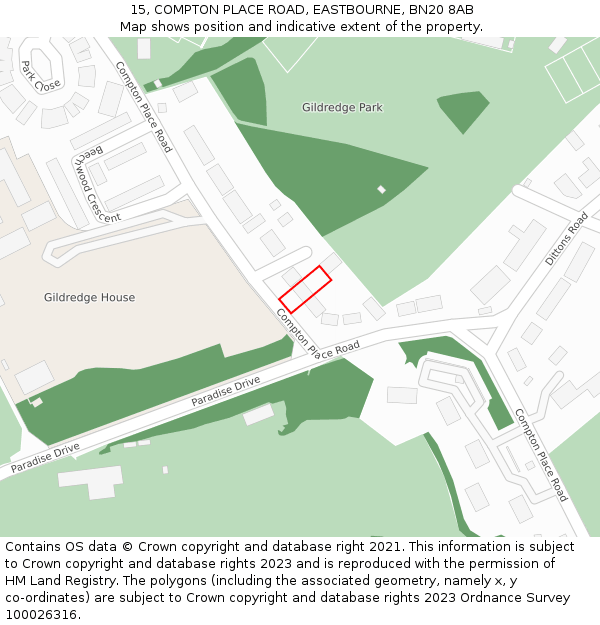 15, COMPTON PLACE ROAD, EASTBOURNE, BN20 8AB: Location map and indicative extent of plot