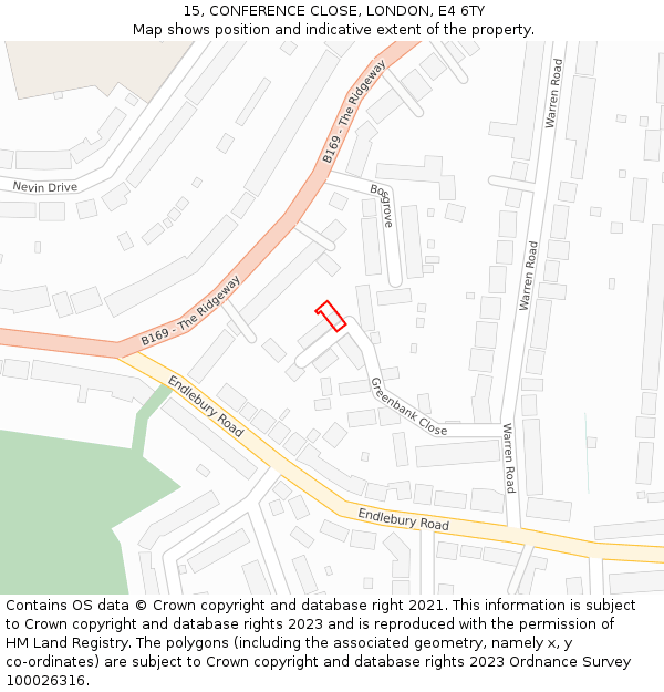 15, CONFERENCE CLOSE, LONDON, E4 6TY: Location map and indicative extent of plot