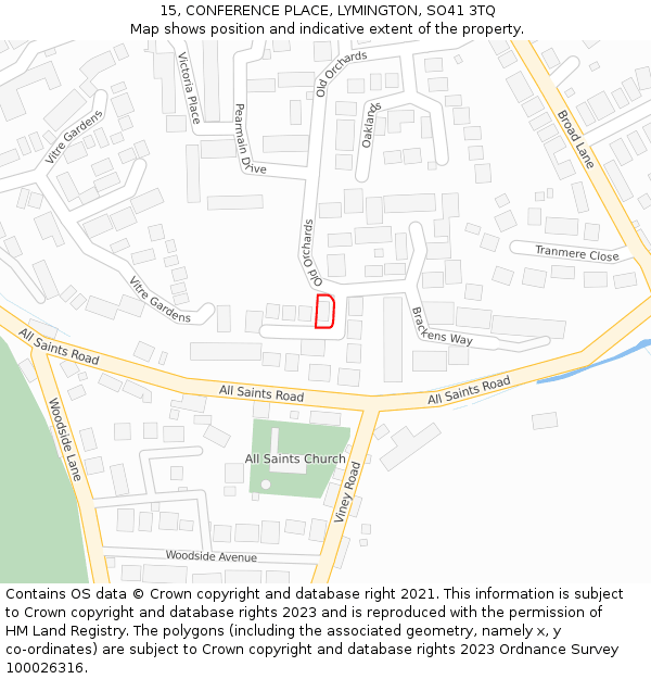 15, CONFERENCE PLACE, LYMINGTON, SO41 3TQ: Location map and indicative extent of plot