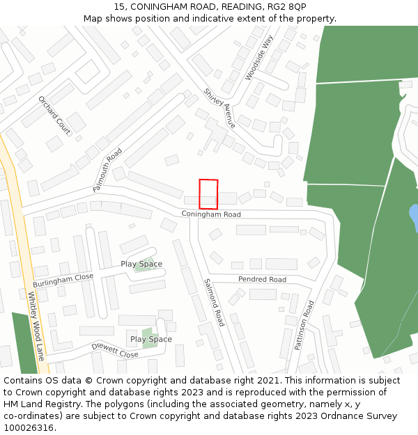 15, CONINGHAM ROAD, READING, RG2 8QP: Location map and indicative extent of plot