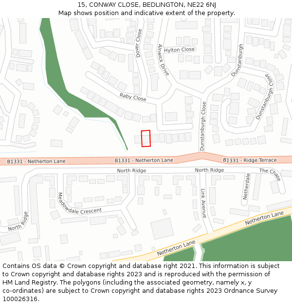 15, CONWAY CLOSE, BEDLINGTON, NE22 6NJ: Location map and indicative extent of plot