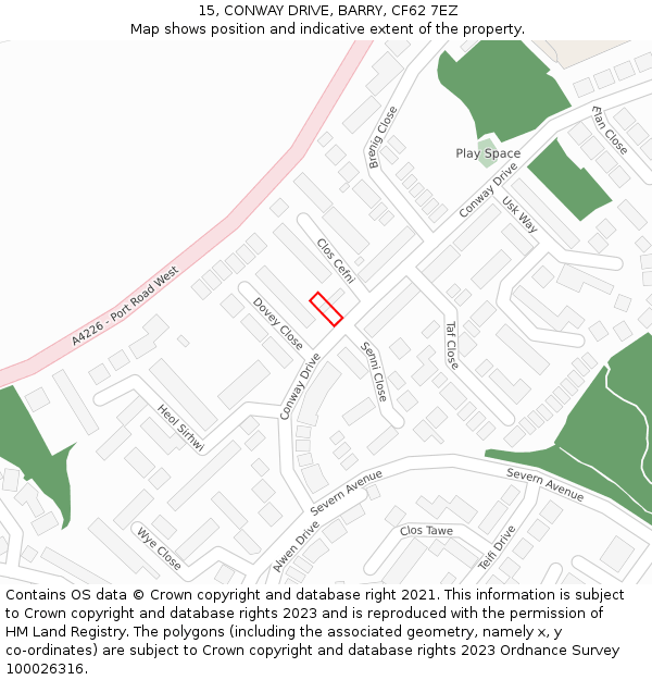 15, CONWAY DRIVE, BARRY, CF62 7EZ: Location map and indicative extent of plot