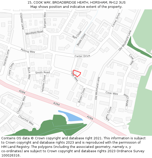 15, COOK WAY, BROADBRIDGE HEATH, HORSHAM, RH12 3US: Location map and indicative extent of plot