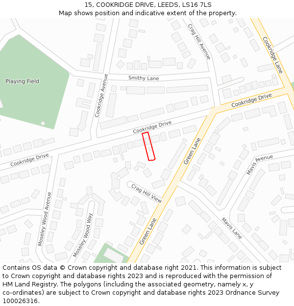 15, COOKRIDGE DRIVE, LEEDS, LS16 7LS: Location map and indicative extent of plot