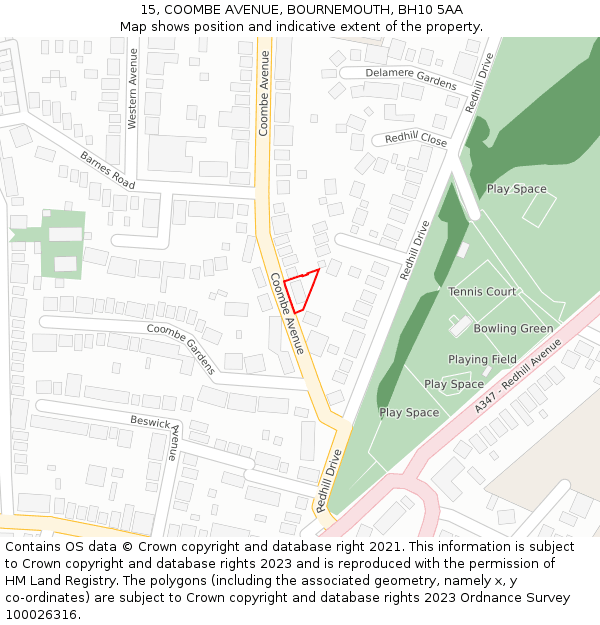 15, COOMBE AVENUE, BOURNEMOUTH, BH10 5AA: Location map and indicative extent of plot