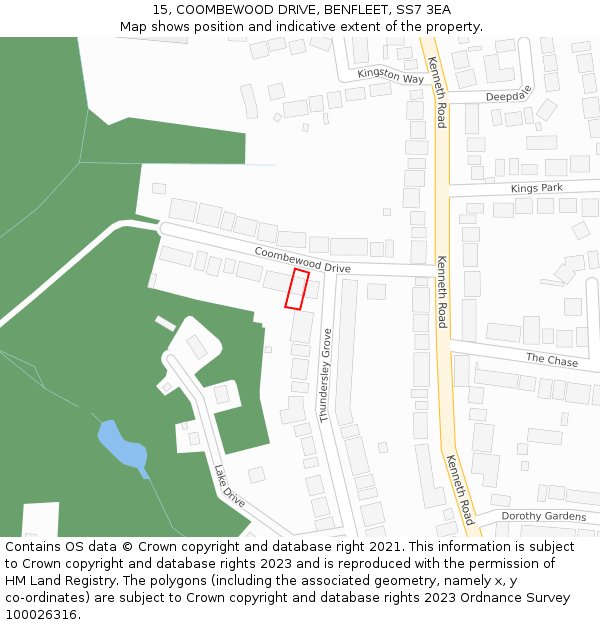 15, COOMBEWOOD DRIVE, BENFLEET, SS7 3EA: Location map and indicative extent of plot
