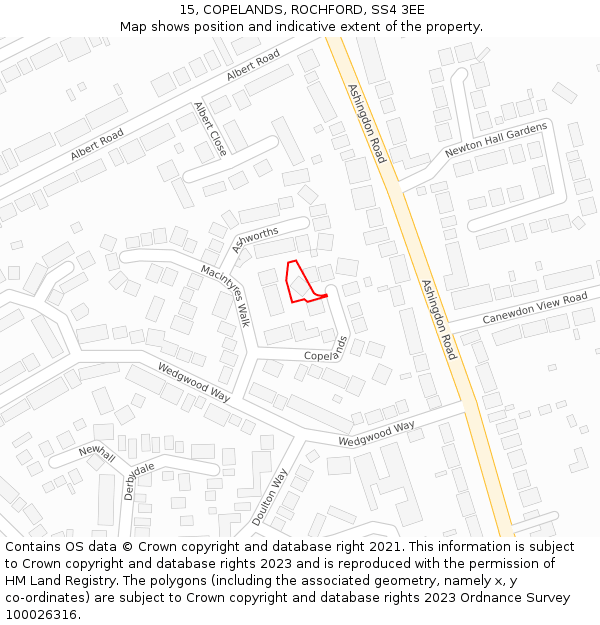 15, COPELANDS, ROCHFORD, SS4 3EE: Location map and indicative extent of plot