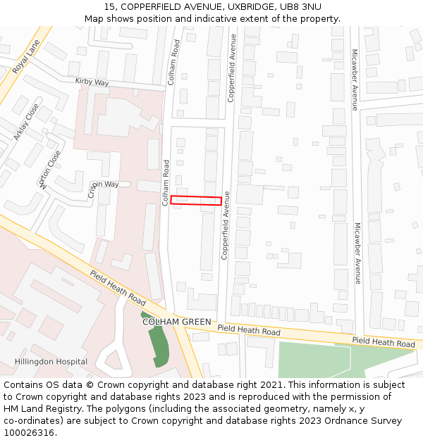 15, COPPERFIELD AVENUE, UXBRIDGE, UB8 3NU: Location map and indicative extent of plot