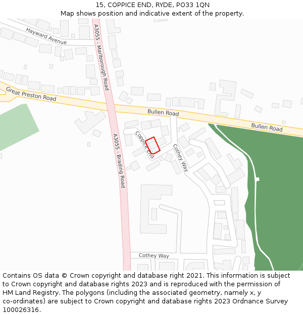 15, COPPICE END, RYDE, PO33 1QN: Location map and indicative extent of plot
