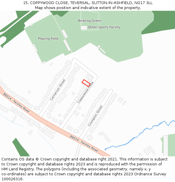 15, COPPYWOOD CLOSE, TEVERSAL, SUTTON-IN-ASHFIELD, NG17 3LL: Location map and indicative extent of plot