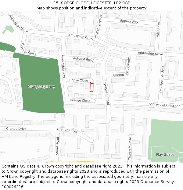 15, COPSE CLOSE, LEICESTER, LE2 9GP: Location map and indicative extent of plot