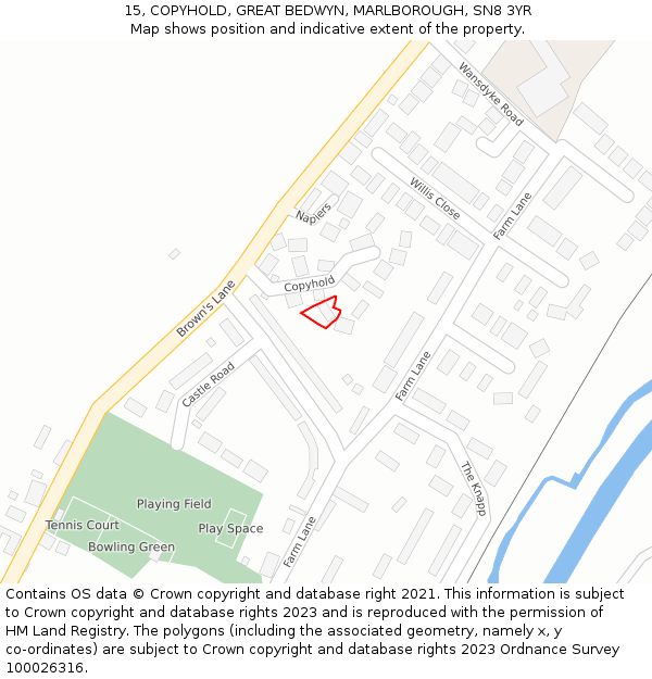 15, COPYHOLD, GREAT BEDWYN, MARLBOROUGH, SN8 3YR: Location map and indicative extent of plot