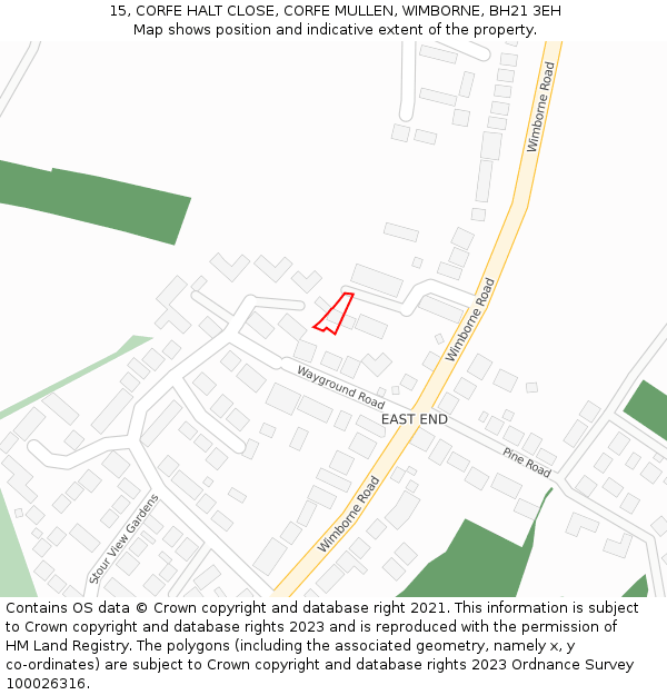 15, CORFE HALT CLOSE, CORFE MULLEN, WIMBORNE, BH21 3EH: Location map and indicative extent of plot