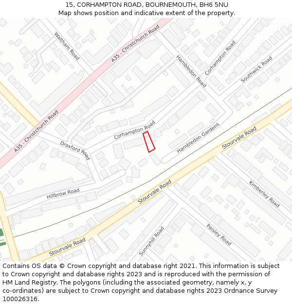 15, CORHAMPTON ROAD, BOURNEMOUTH, BH6 5NU: Location map and indicative extent of plot