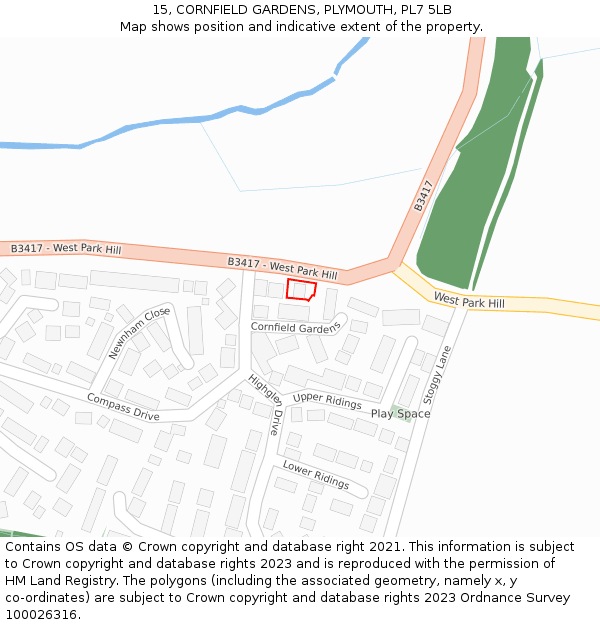 15, CORNFIELD GARDENS, PLYMOUTH, PL7 5LB: Location map and indicative extent of plot