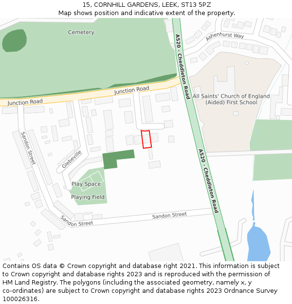 15, CORNHILL GARDENS, LEEK, ST13 5PZ: Location map and indicative extent of plot