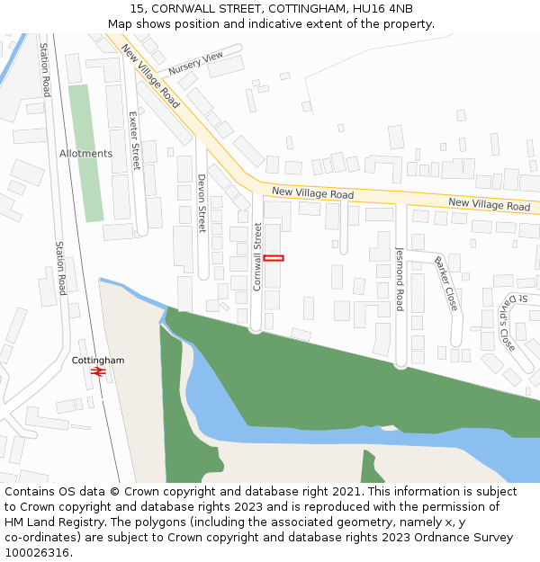 15, CORNWALL STREET, COTTINGHAM, HU16 4NB: Location map and indicative extent of plot