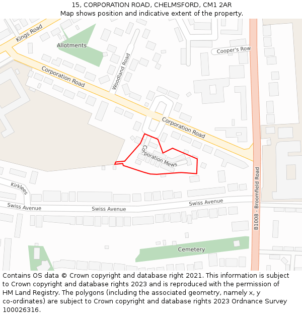 15, CORPORATION ROAD, CHELMSFORD, CM1 2AR: Location map and indicative extent of plot