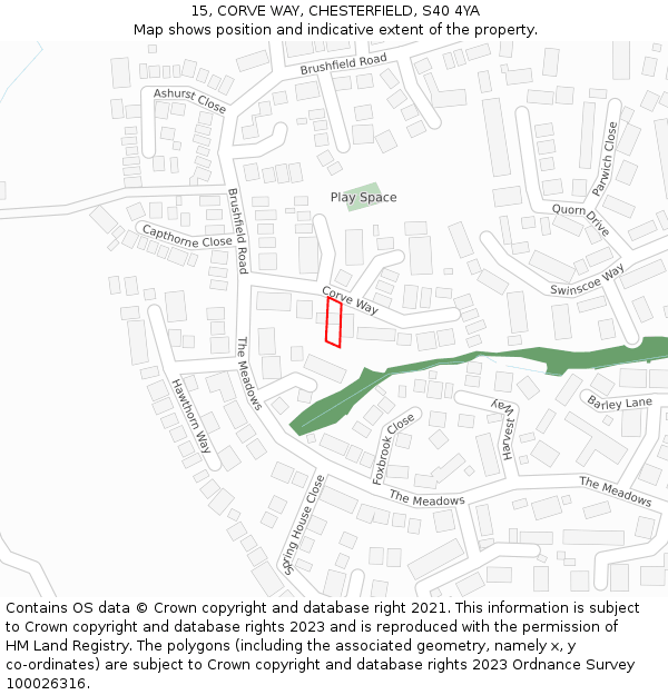 15, CORVE WAY, CHESTERFIELD, S40 4YA: Location map and indicative extent of plot