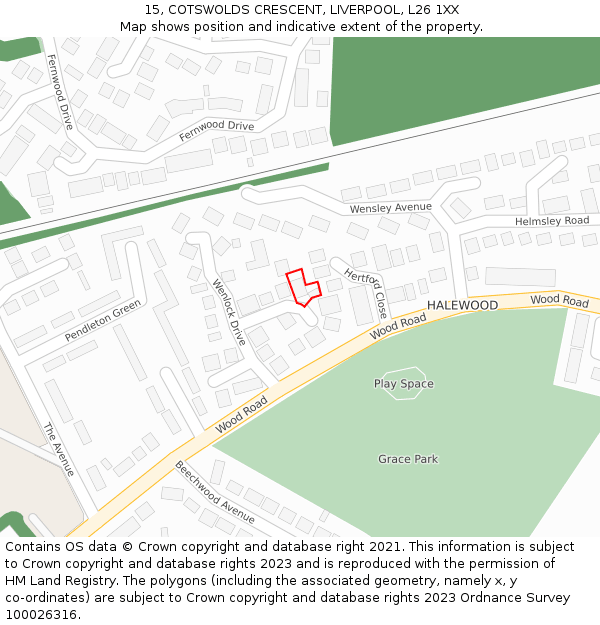 15, COTSWOLDS CRESCENT, LIVERPOOL, L26 1XX: Location map and indicative extent of plot