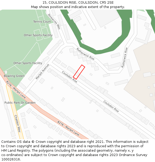 15, COULSDON RISE, COULSDON, CR5 2SE: Location map and indicative extent of plot