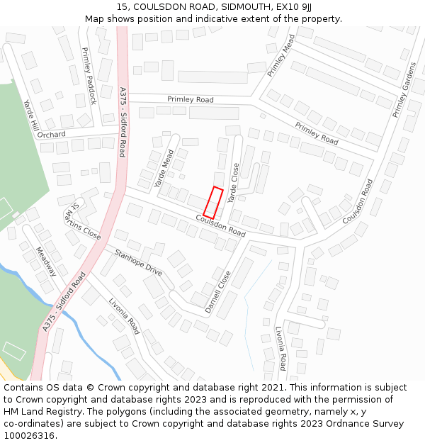 15, COULSDON ROAD, SIDMOUTH, EX10 9JJ: Location map and indicative extent of plot