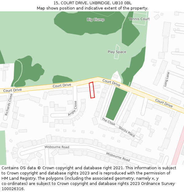 15, COURT DRIVE, UXBRIDGE, UB10 0BL: Location map and indicative extent of plot
