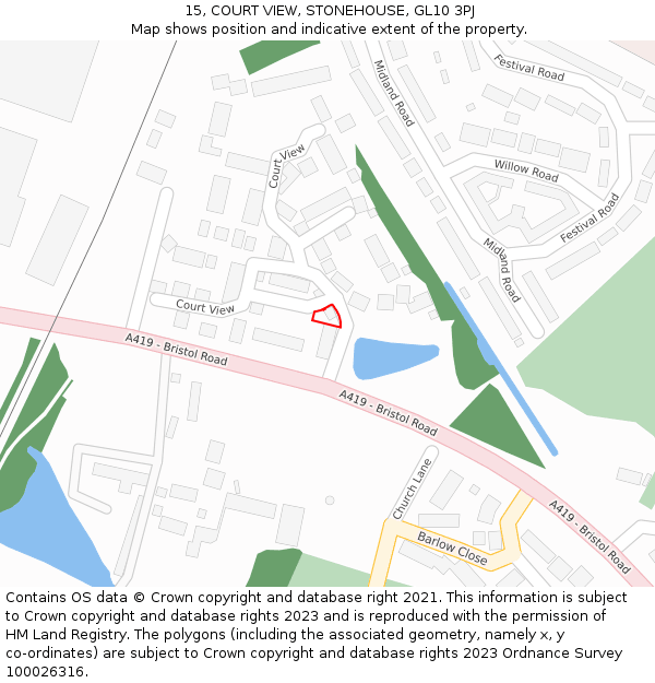 15, COURT VIEW, STONEHOUSE, GL10 3PJ: Location map and indicative extent of plot