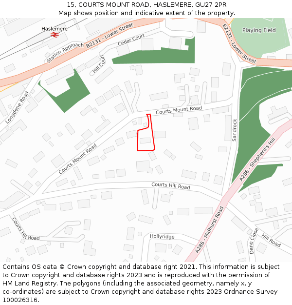15, COURTS MOUNT ROAD, HASLEMERE, GU27 2PR: Location map and indicative extent of plot
